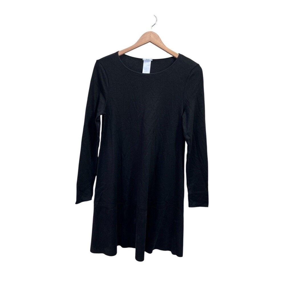 Wolford Black Dress Minimalist Suede Hemline Long Sleeve Seamless Size M Classic